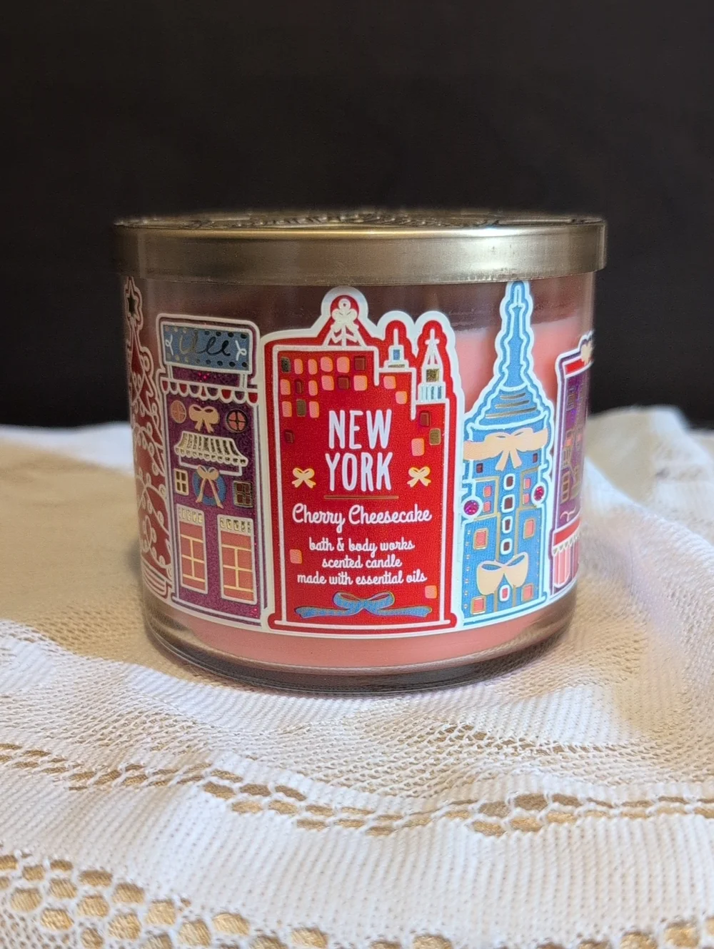 Bath & Body Works Pink New York Cherry Cheesecake 3-Wick Candle, Retired Scent - Picture 1 of 4